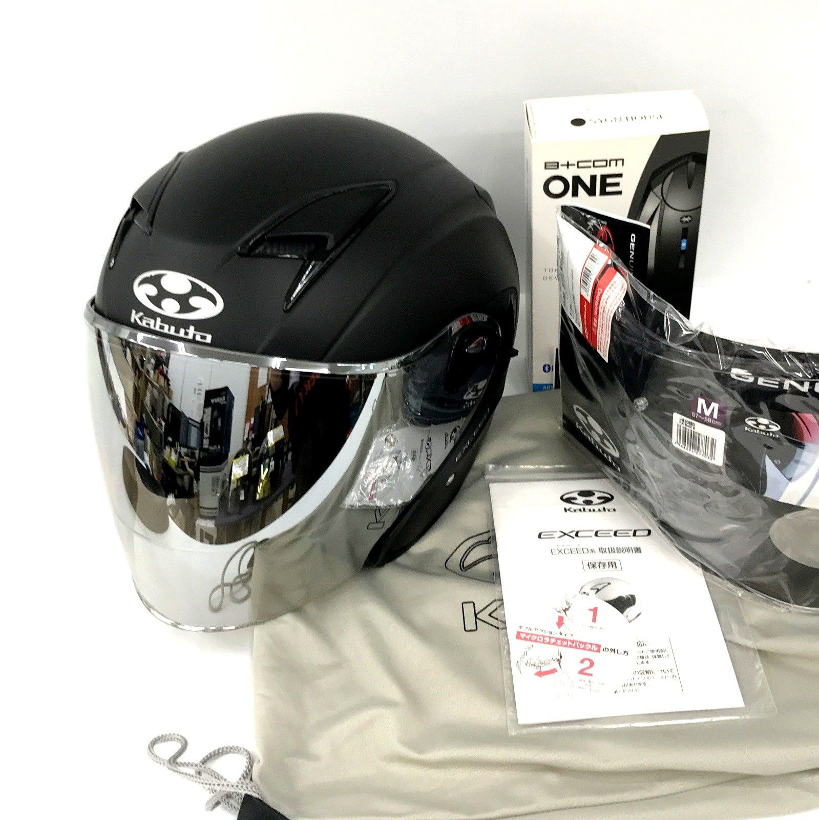OGK KABUTO オージーケーカブト EXCEED マットブラック ジェットヘルメット Mサイズ B+COM ONE インカム付き バイク用品★TA1401
