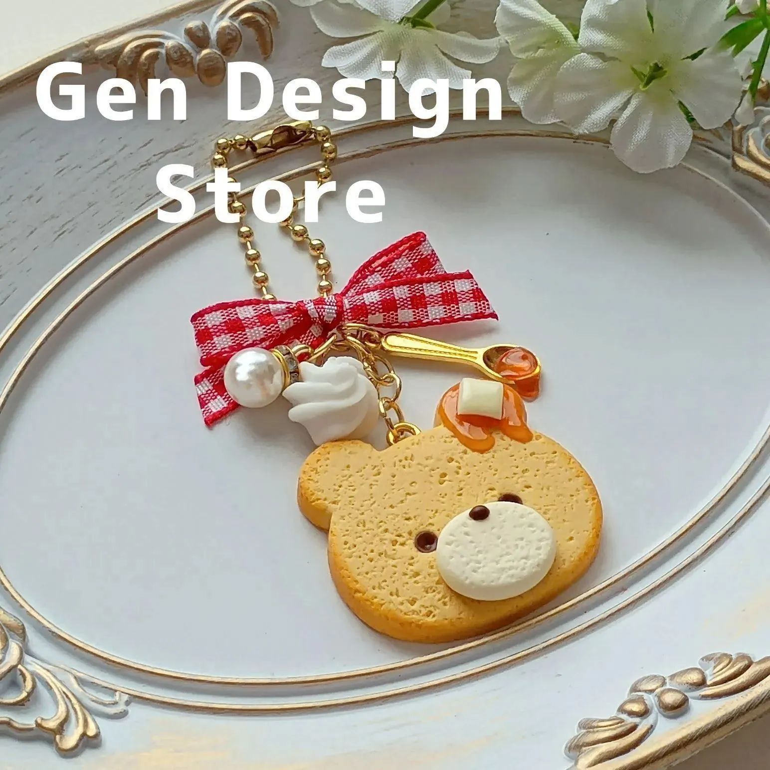 はちみつがけくまちゃんクッキーのキーホルダー ハンドメイド フェイク
