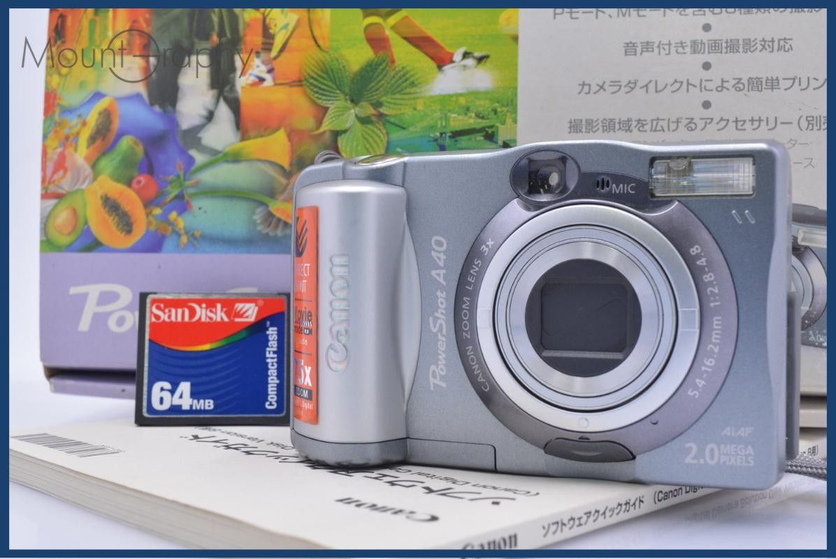 Difficult Canon PowerShot A40 3x AA battery specification with original box, memory card, and instruction manual included, free #my503