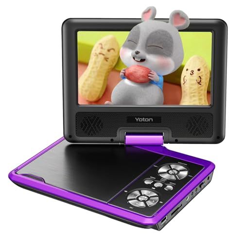 【9.5型/7.5インチ回転スクリーン】YOTON ポータブルDVDプレーヤー ミニ コンパクト 車載用 リージョンフリー CPRM対応 5時間連続再生 USB/SDカード対応 レジューム機能 AV入出力 TV同期再生 270°回転/180° 52c378c7