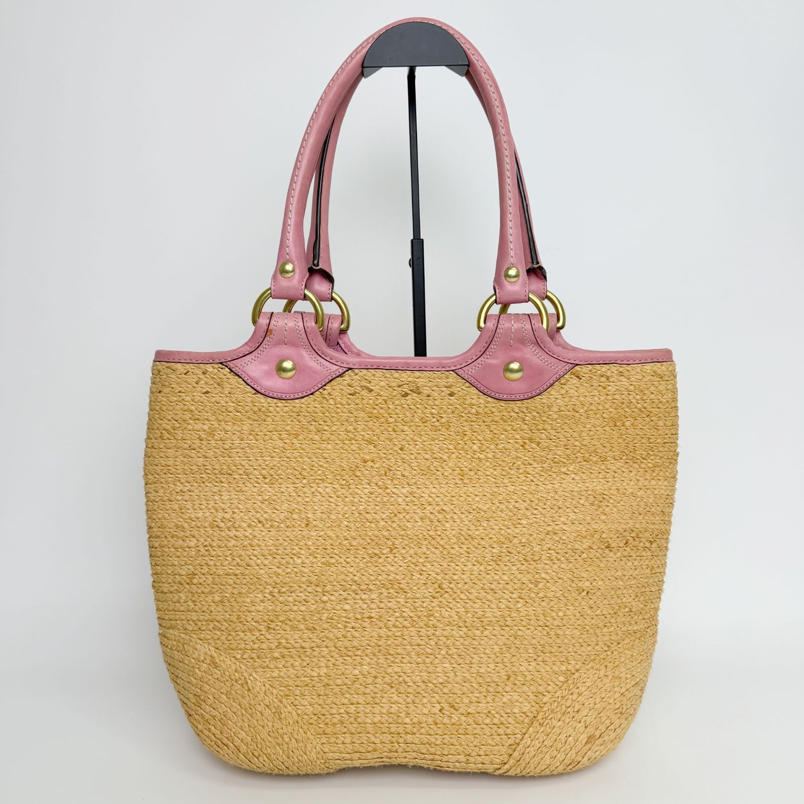 中古】COACH コーチ F13373 ストロー フラワー トートバッグ ストロー
