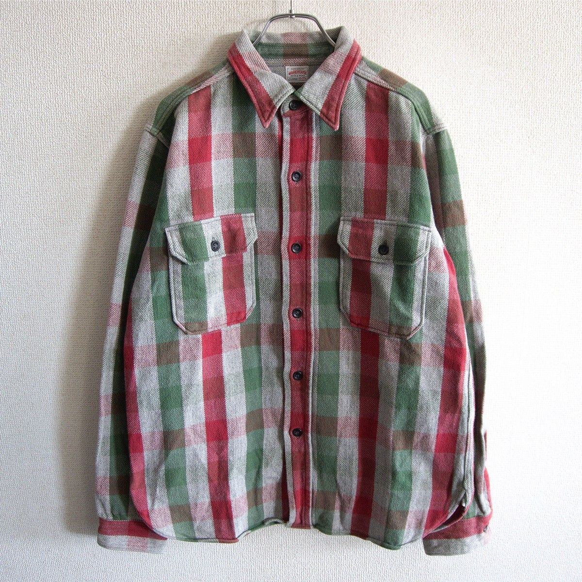 【ビッグサイズ/美品】WAREHOUSE【ブロックチェック ネルシャツ】XL 長袖シャツ マチ付き ウエアハウス 26070352