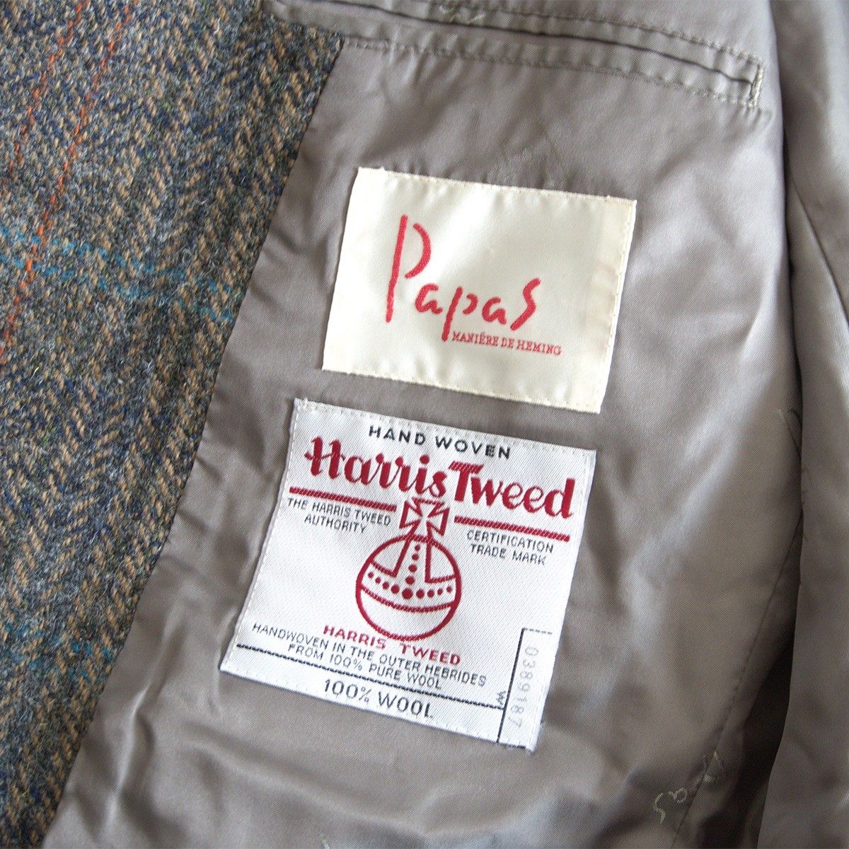美品】PAPAS 【× Harris Tweed ツイード 2B テーラード ジャケット】L