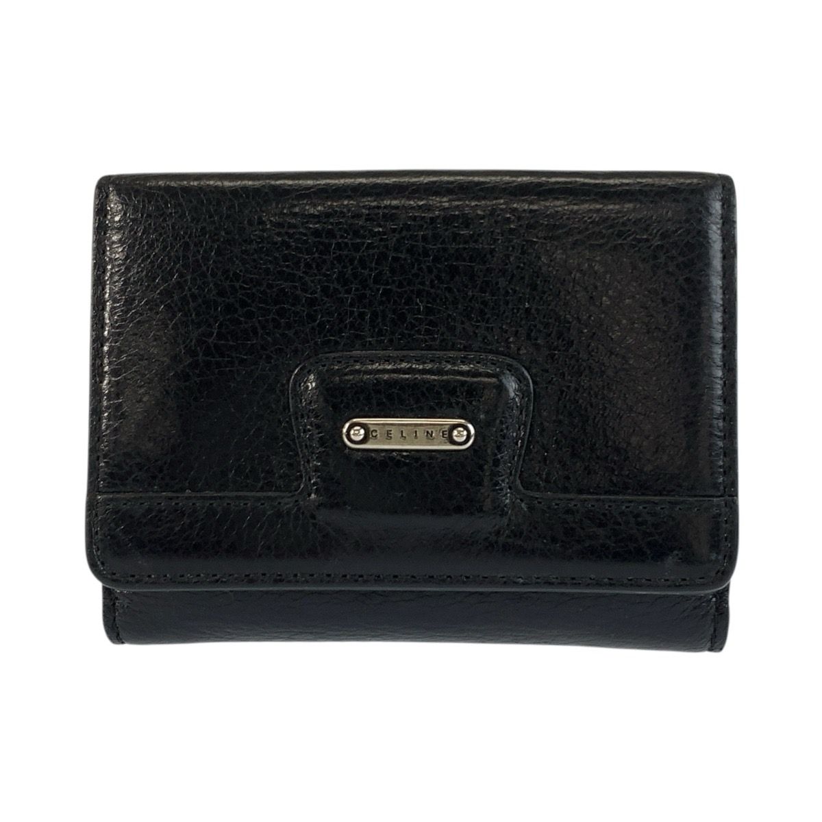 美品 CELINE セリーヌ ブラック 黒 シルバー金具 レザー 折財布