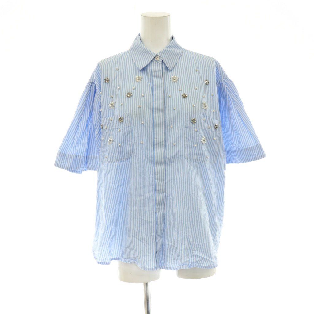 チェスティ Chesty 24SS パールフラワーシャツ 五分袖 ストライプ 前