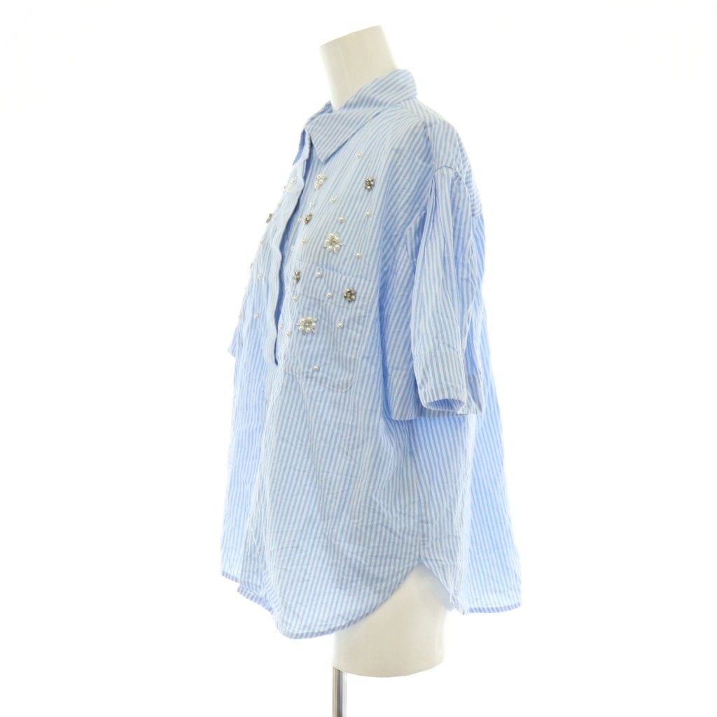 新品タグ付き⭐︎Chesty チェスティ パール付きプリーツジャケット サイズ0 チェスティ Chesty 24SS パールフラワーシャツ 五分袖 ストライプ 前
