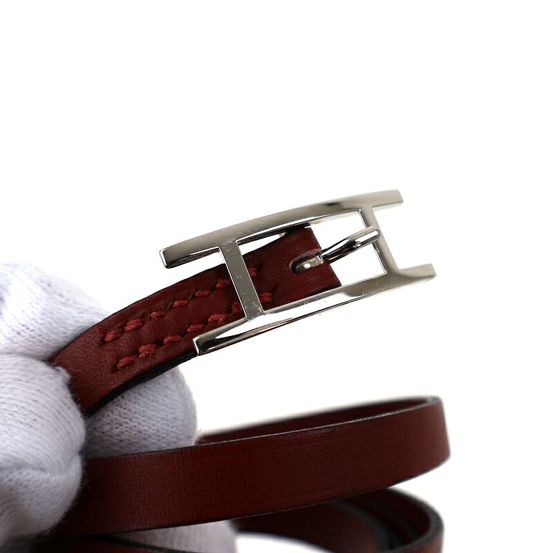 エルメス ブレスレット アピ3 レザーブレスレット ボルドー ロング