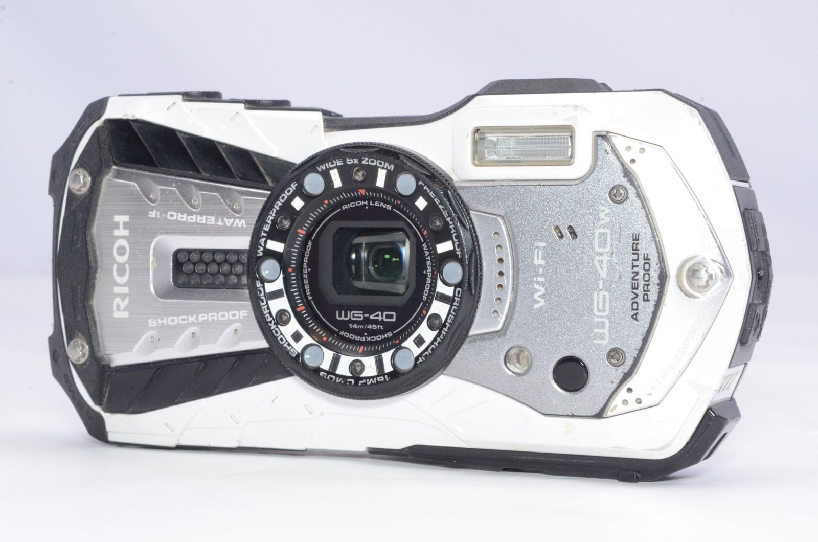 RICOH WG-40W 防水デジカメ ホワイト 14m 耐衝撃 液晶内ゴミ・蓋割れ バッテリー・SD付