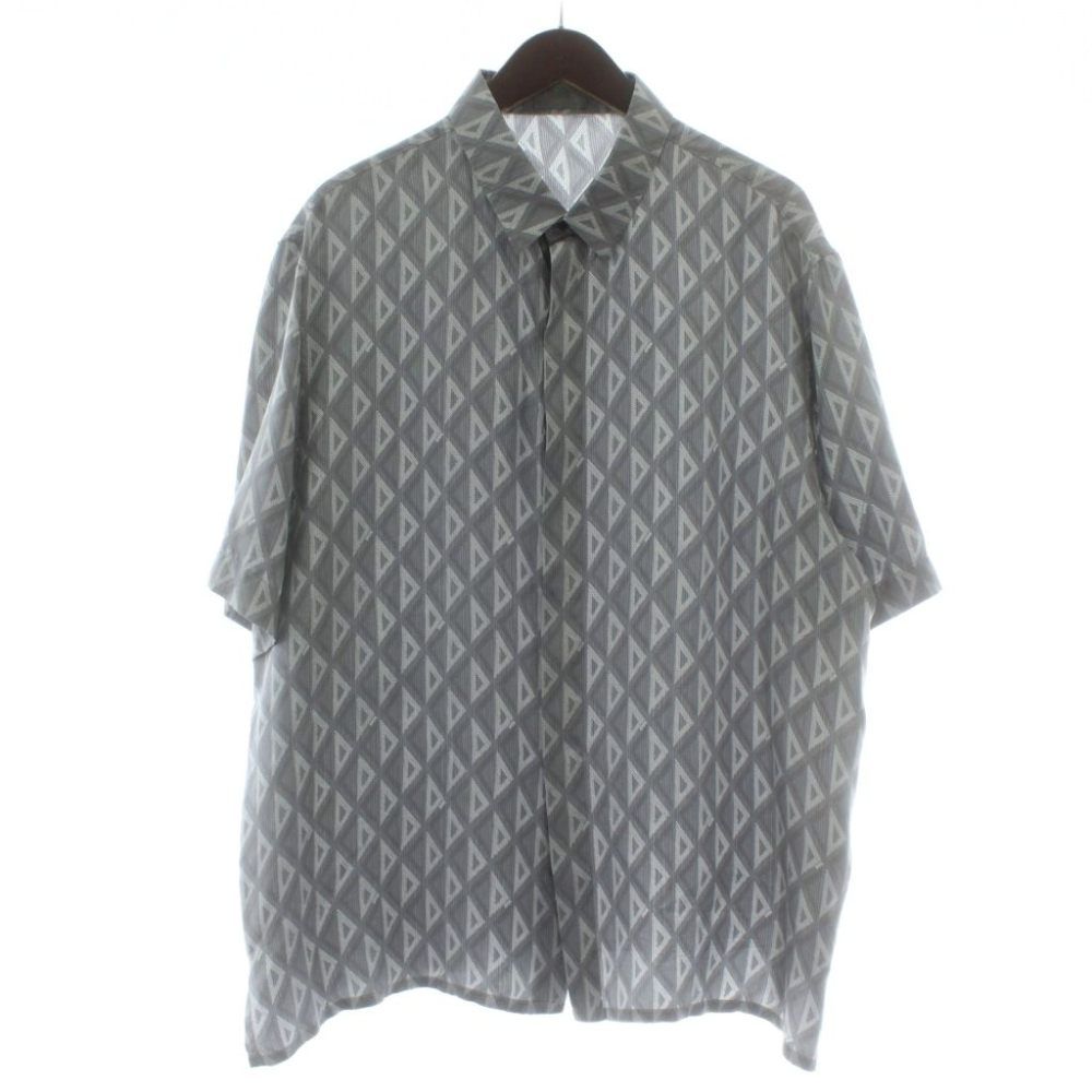 ディオール Dior 21SS シルク シャツ 絹100% 半袖 CDダイヤモンド 総柄 比翼ボタン 43 グレー 193C545A5797 /XZ ■GY17