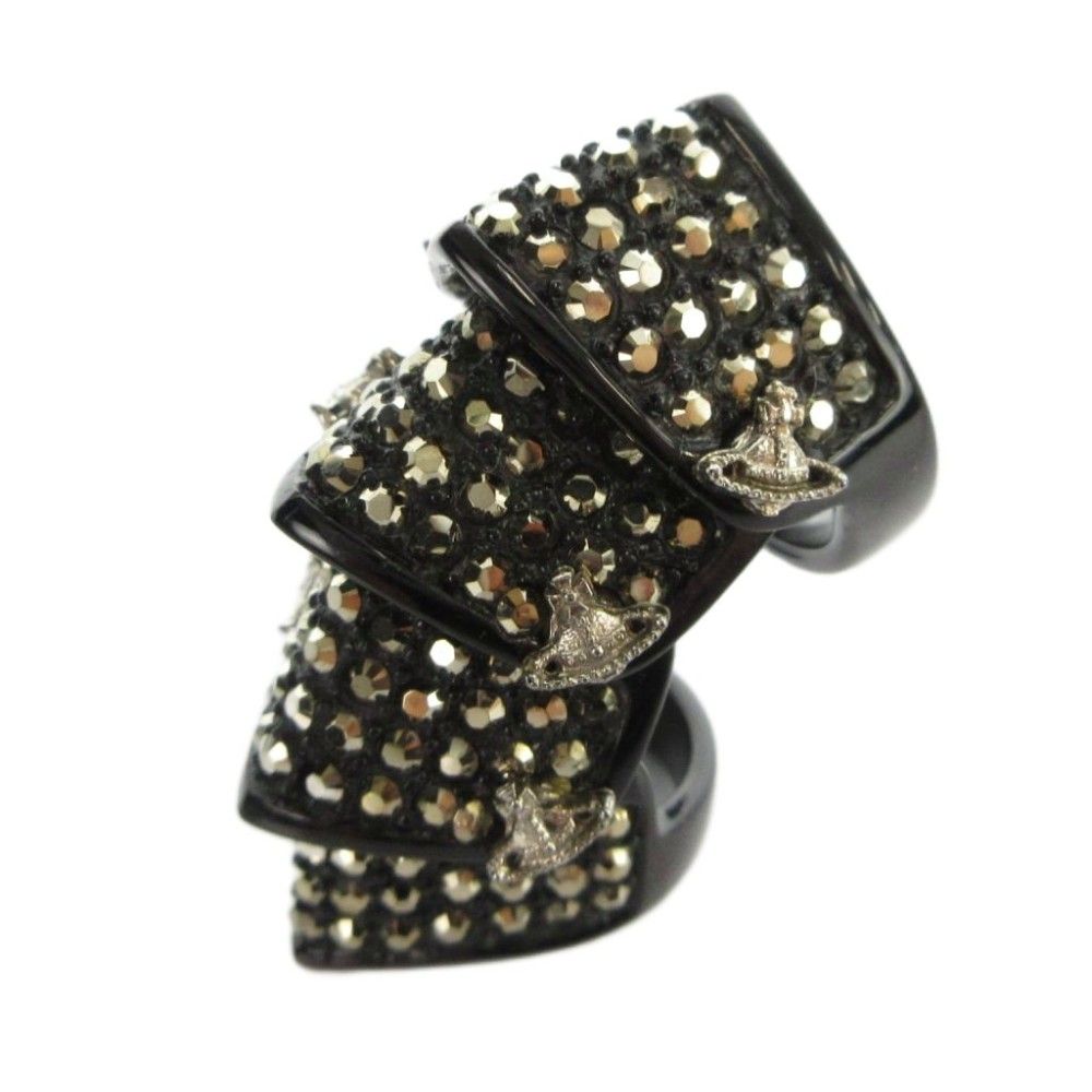 ヴィヴィアンウエストウッド Vivienne Westwood 指輪 アーマーリング アクセサリー オーブ ラインストーン 9号 黒 ブラック ■GY18 /MQ