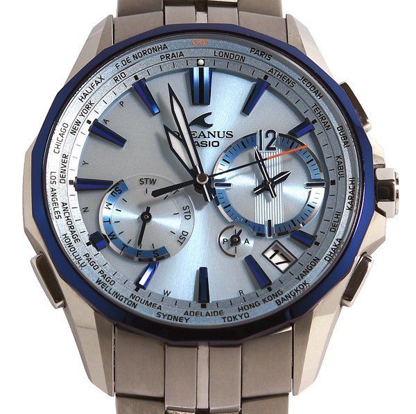 箱付 良品 CASIO カシオ OCEANUS Manta オシアナス マンタ OCW-S3400D-2AJF アクアマリン 電波ソーラー メンズ