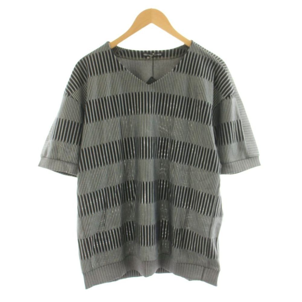 イッセイミヤケ ISSEY MIYAKE MEN Tシャツ カットソー 半袖 Vネック 総柄 3 グレー 黒 ブラック ME53JK172 /KU