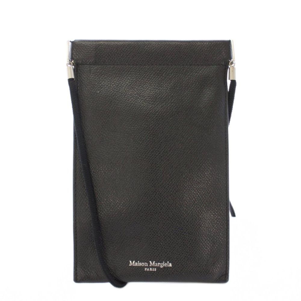 メゾンマルジェラ Maison Margiela ショルダーバッグ コンパクト レザー ロゴ プリント ワンポイント ワンカラー 黒 ブラック /BB