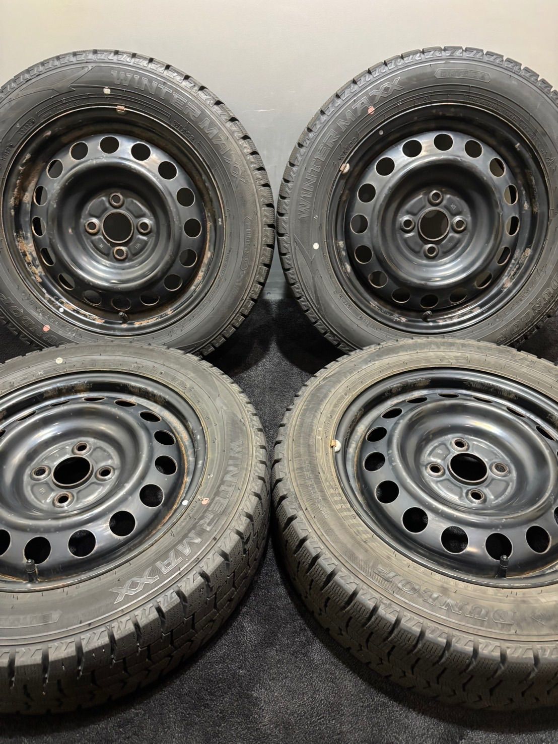 ★175/65R15 DUNLOP/WINTER MAXX WM02 23年製 トヨタ 純正 スチール 15インチ 5J +39 100 4H スタッドレス 4本 アクア ヴィッツ (南2-M827)