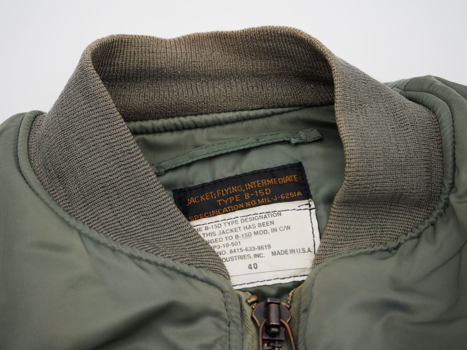 ALPHA INDUSTRIES B-15D MOD フライトジャケット USA製 サイズ40 説明