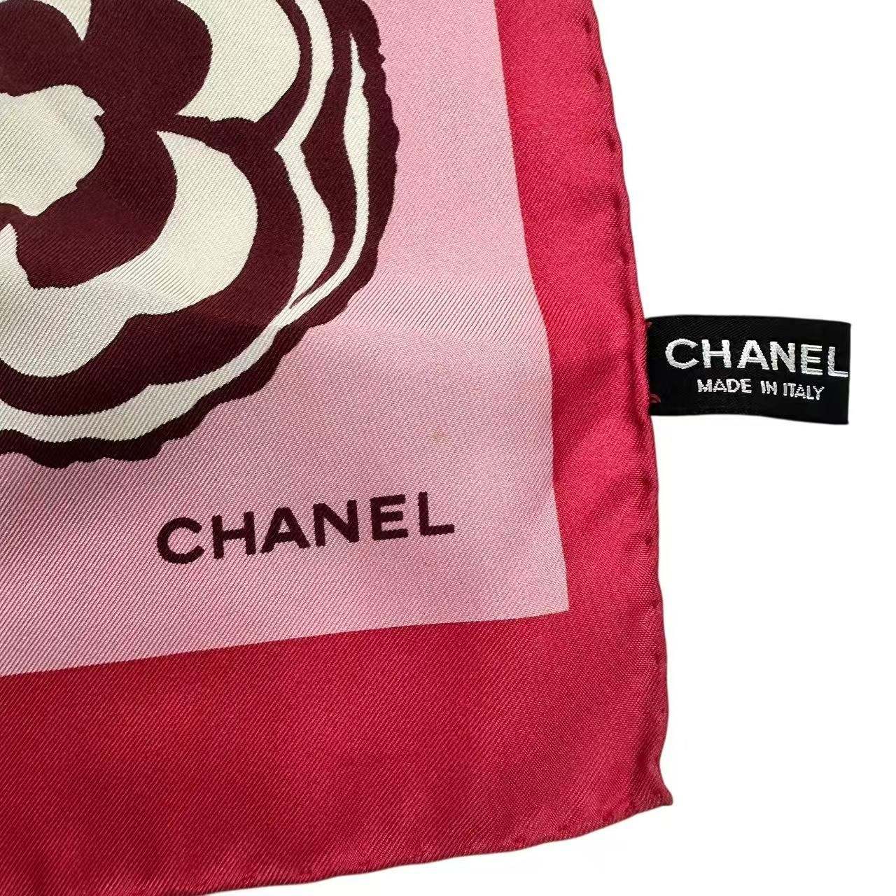 美品 CHANEL シャネル ロング スカーフ カメリア ココマーク プリント