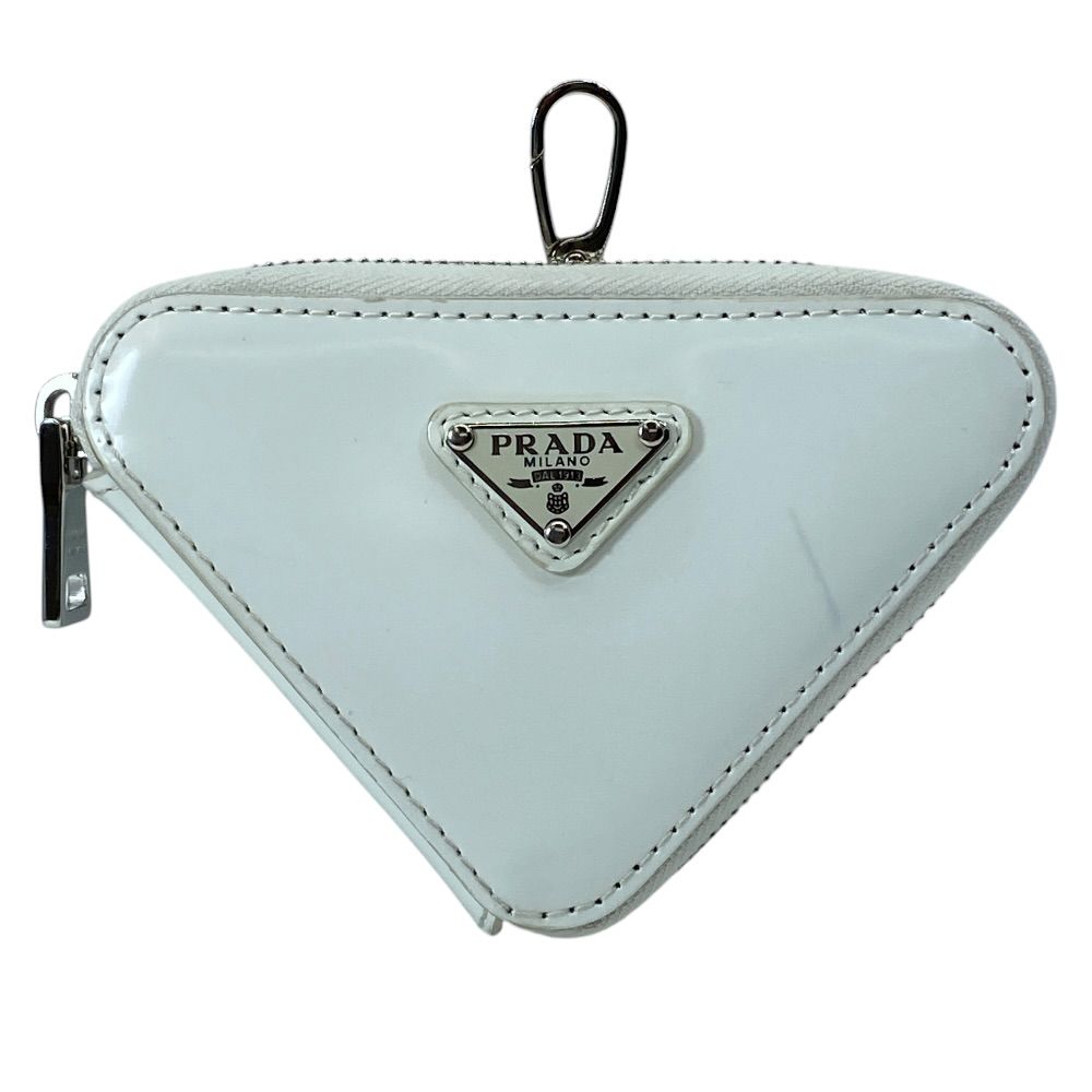 PRADA プラダ ポーチ コインケース 小銭入れ トライアングルロゴ 1TL433 レザー ホワイト シルバー 上品 洗練 定番 人気 実用 おしゃれ 普段使い