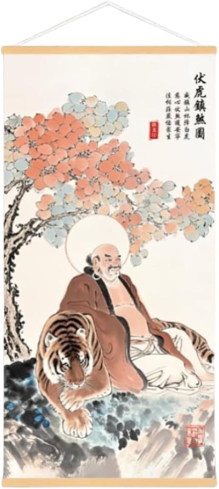 ORIJIRI 掛軸 床の間 掛け軸 伏虎羅漢 煩悩 風水 縁起 開運画 高級 绢