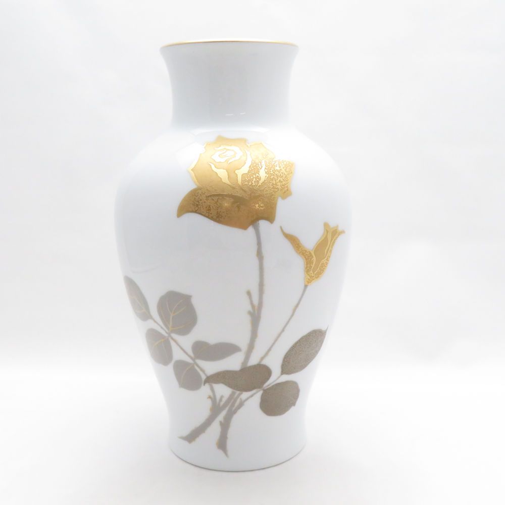 美品 OKURA 大倉陶園 金蝕バラ 花瓶 花生 花器 28cm フラワーベース