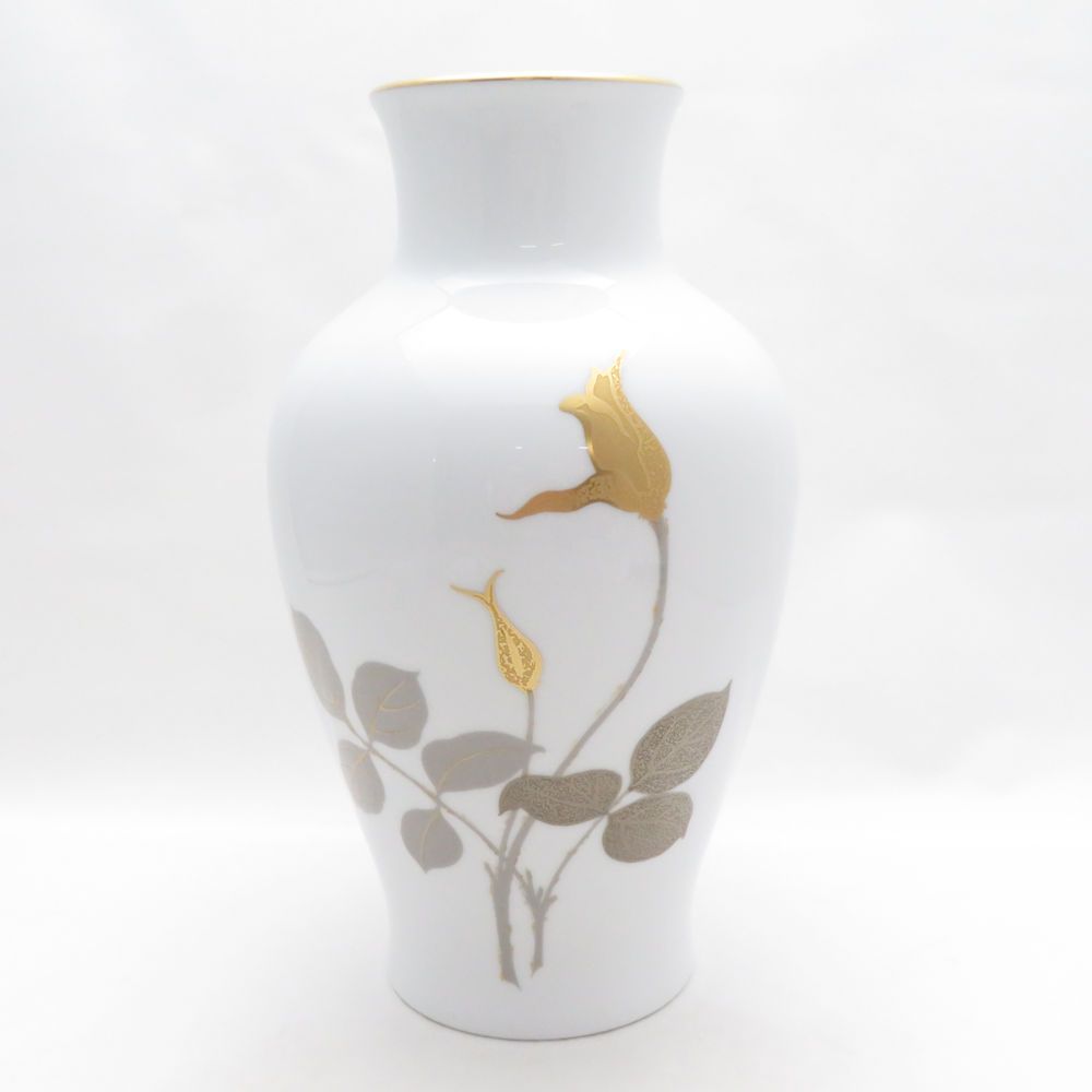 美品 OKURA 大倉陶園 金蝕バラ 花瓶 花生 花器 28cm フラワーベース