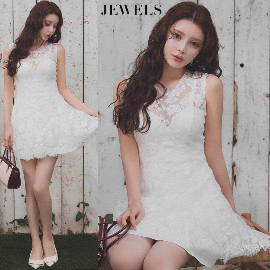 JEWELS / ジュエルズ】レース シアー フレアミニキャバドレス ホワイト