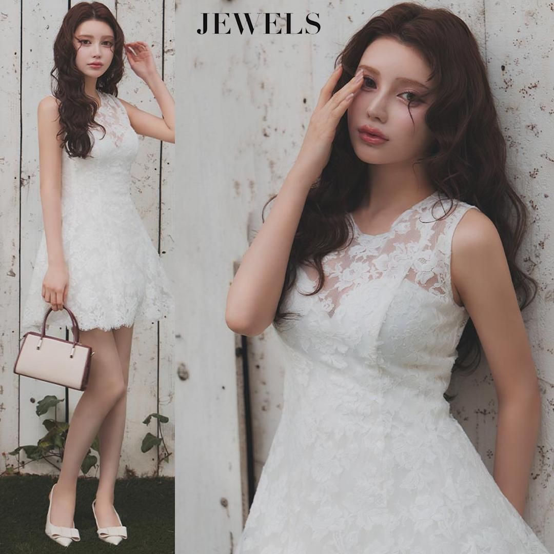 JEWELS / ジュエルズ】レース シアー フレアミニキャバドレス ホワイト