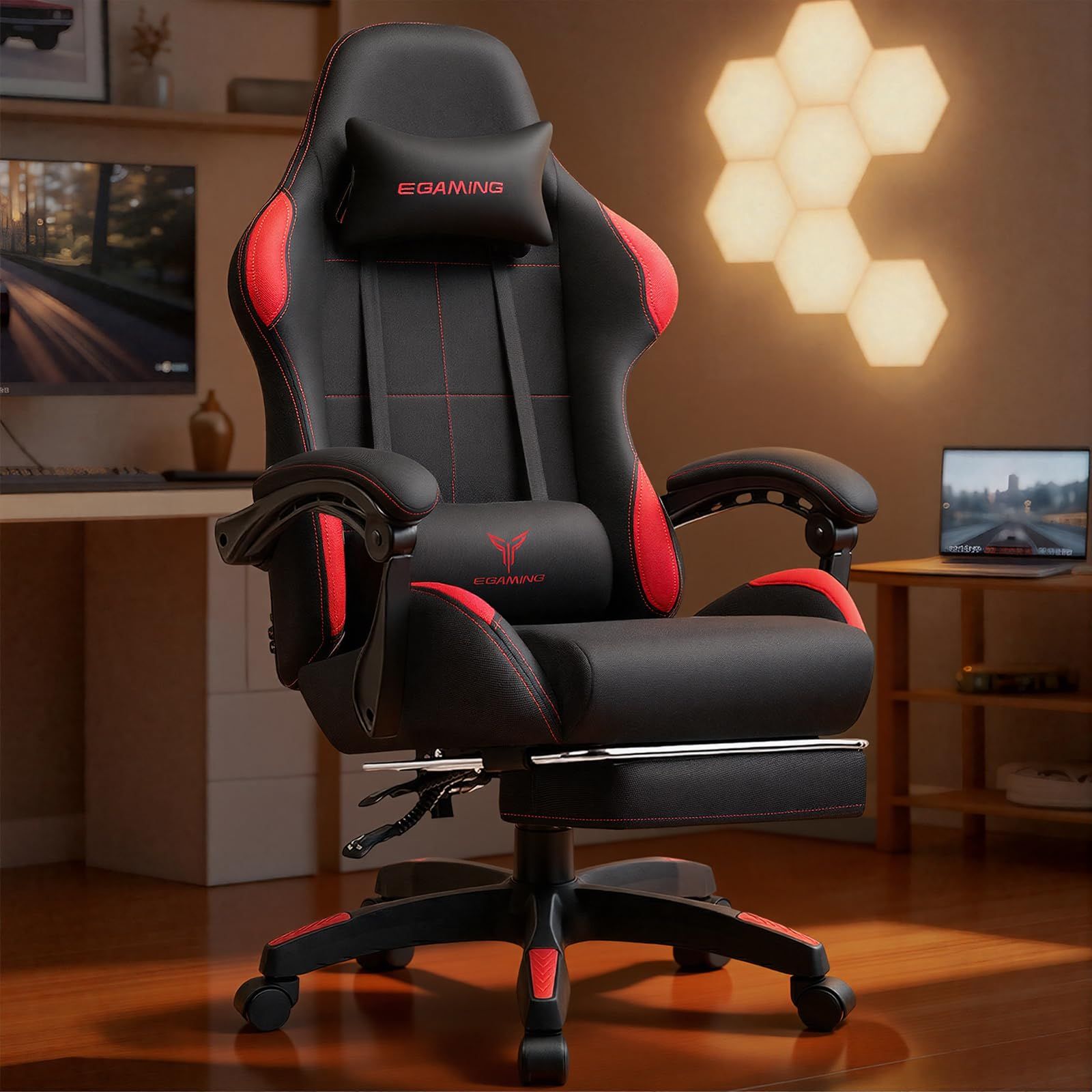 LUCKRACER ゲーミングチェア ファブリック 人間工学 腰痛対策 椅子 イス 90°~135°リクライニング テレワーク pcチェア デスクチェア 蒸れない 夏でも涼しい ソファーの座り心地 (DarkRed)i b3ff7326