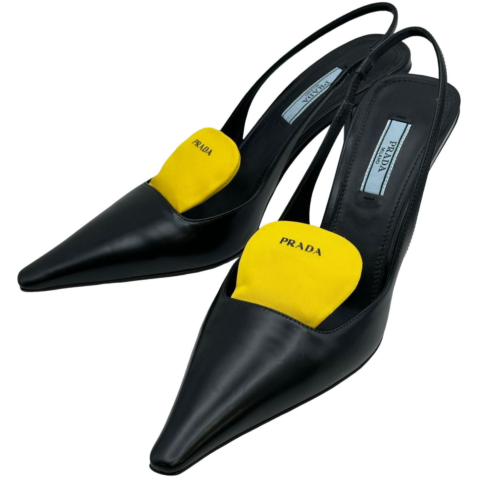 プラダ PRADA ロゴスリングバックパンプス ブラック レザー レディース
