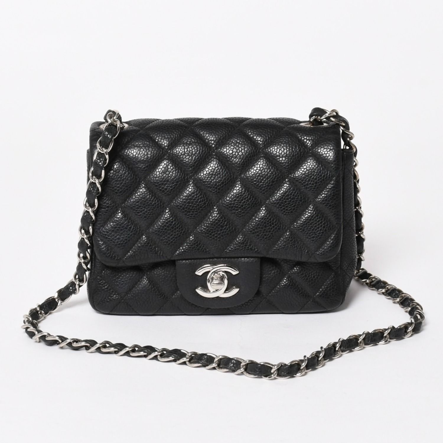CHANEL シャネル ミニマトラッセ17 Sフラップ Sチェーンショルダーバッグ ココマーク キャビアスキン ブラック 美品 中古 4a005462