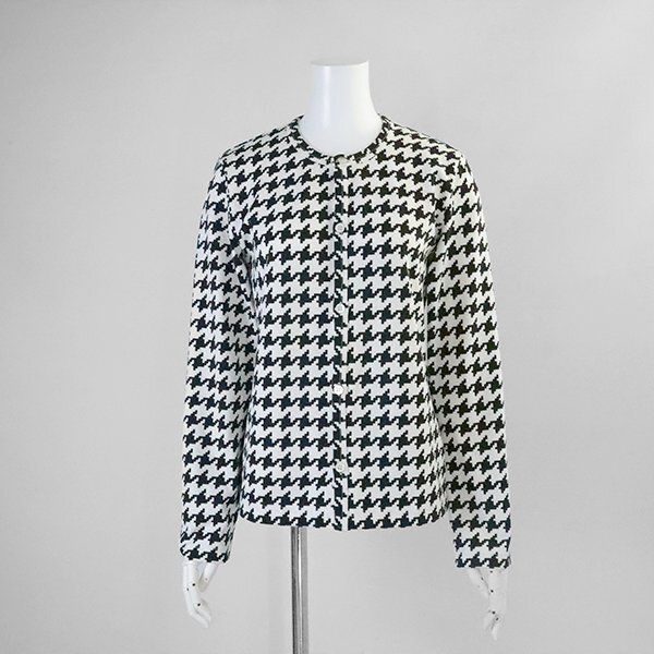 COMME des GARCONS ◆ 千鳥格子 クルーネック カーディガン 黒/白 Sサイズ ポリジャージー カットソー コムデギャルソン ◆GG53
