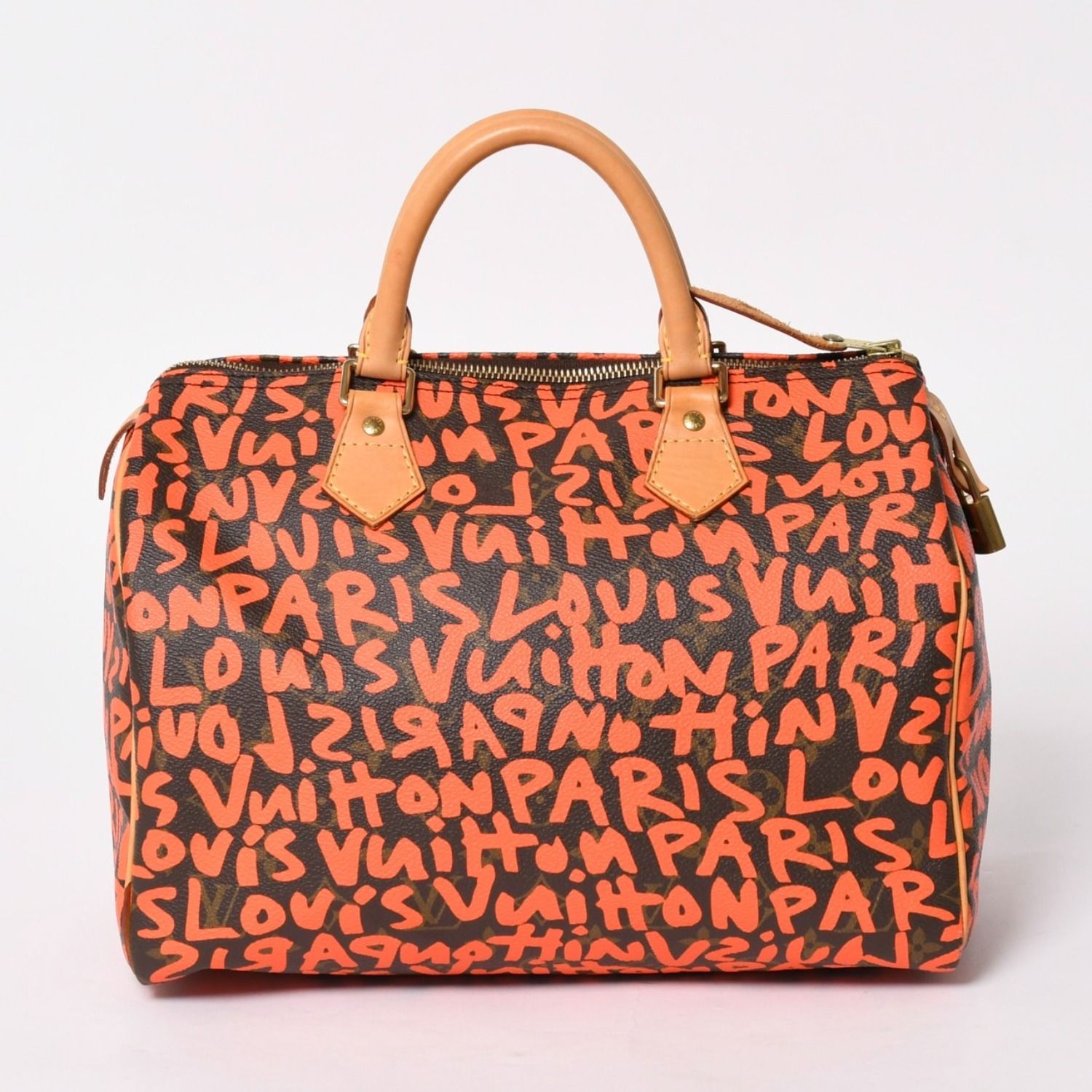 極美品 LOUIS VUITTON ルイヴィトン モノグラム スピーディ30 オランジュ ハンドバッグ M93705 モノグラム グラフティ キャンバス 中古 4a005651