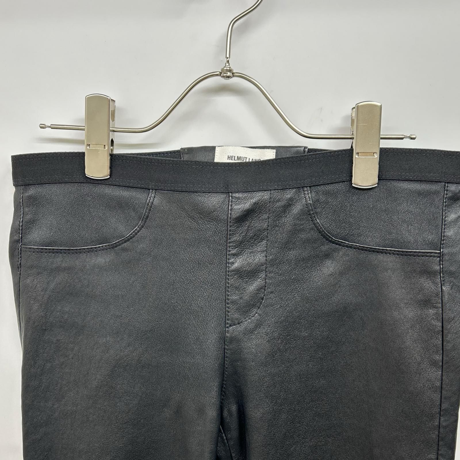 ヘルムートラング　レザー　シープスキン　ブラック　テーパード　クロップド Helmut Lang ヘルムートラング ブラック シープスキン レザースキニー
