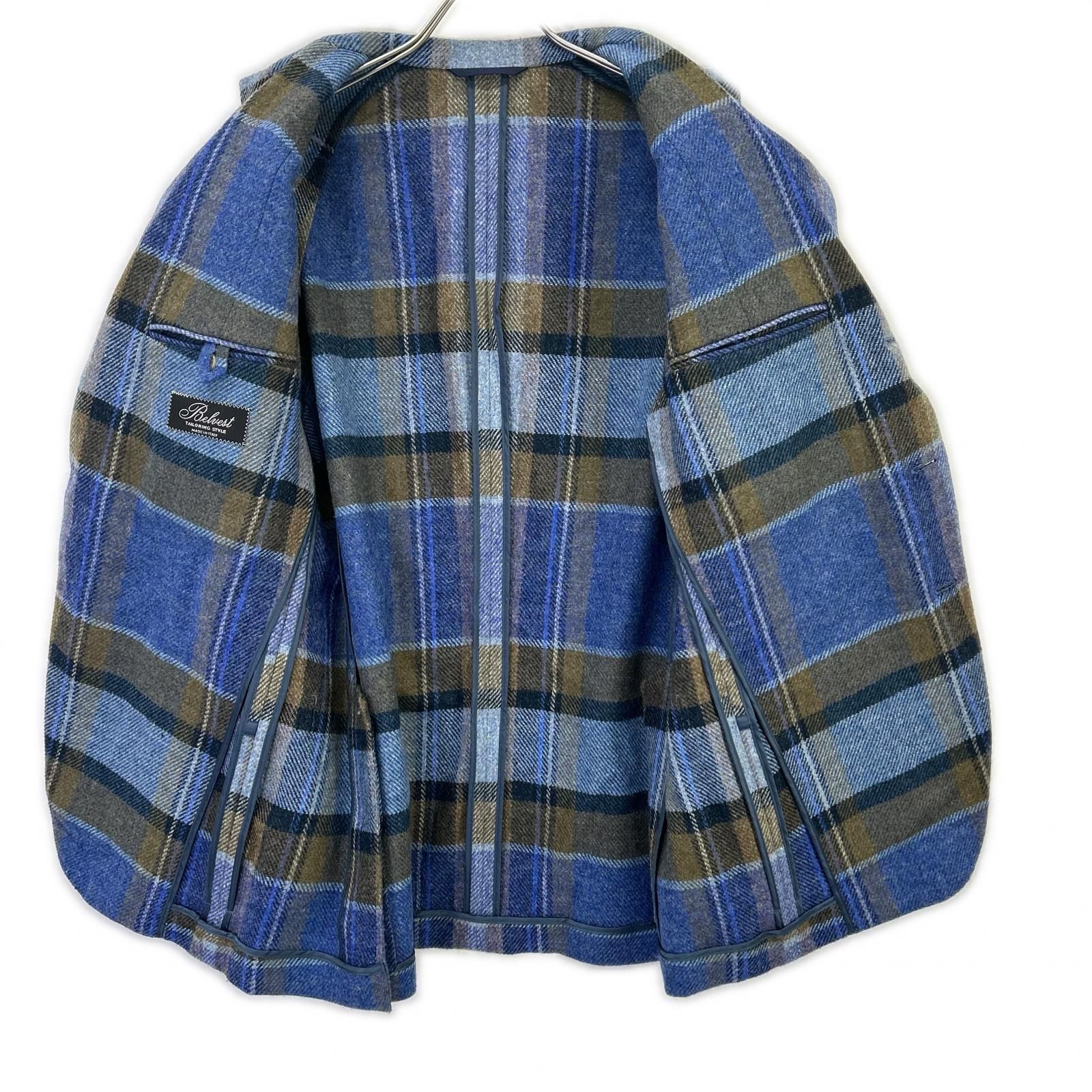 Belvest ベルベスト G10647 ライトブルー チェックジャケット48 Belvest ベルベスト G10647 ブルー チェック ウール JACKET IN THE BOX