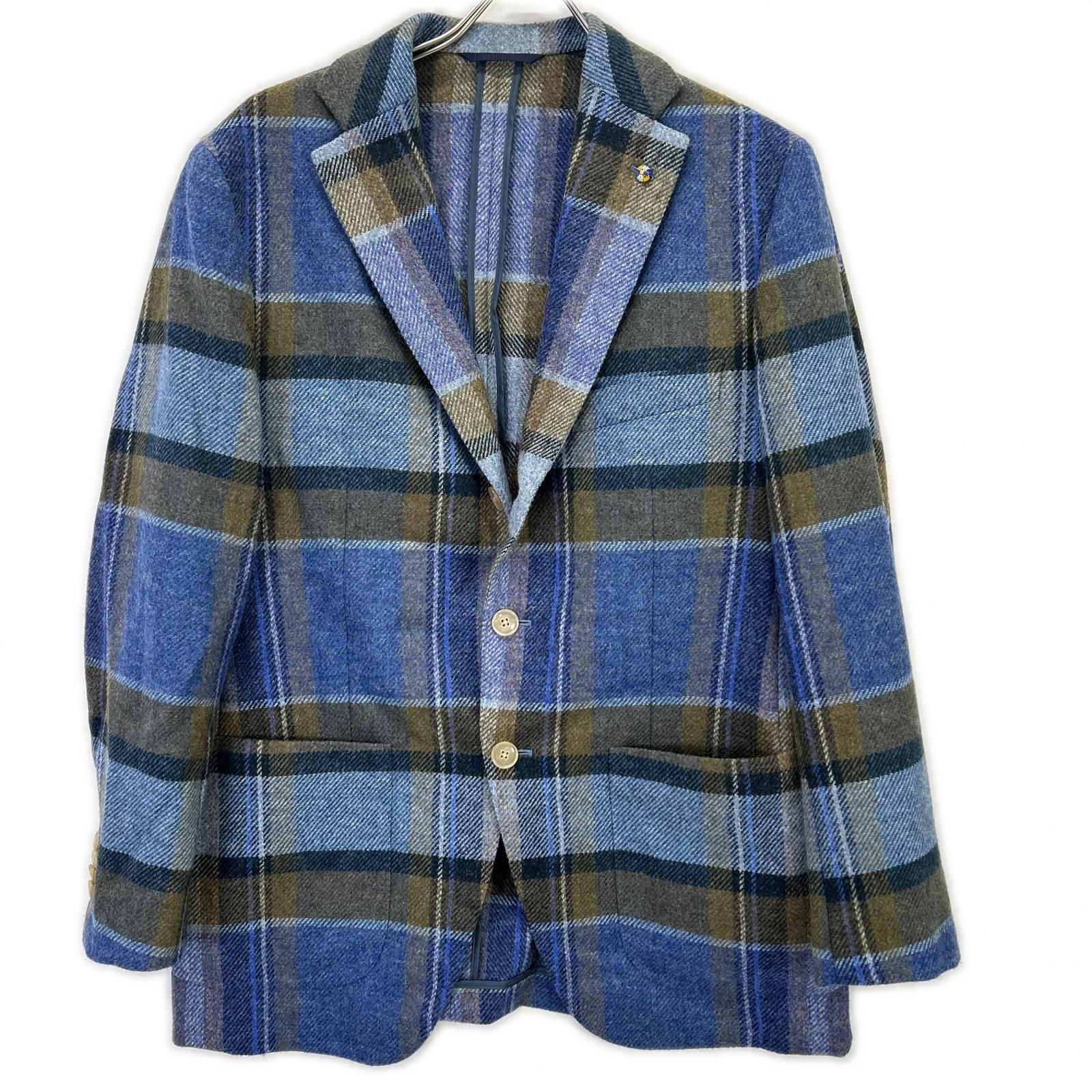 Belvest ベルベストウィンドウペーンチェックブルージャケット50 Belvest ベルベスト G10647 ブルー チェック ウール JACKET IN THE BOX