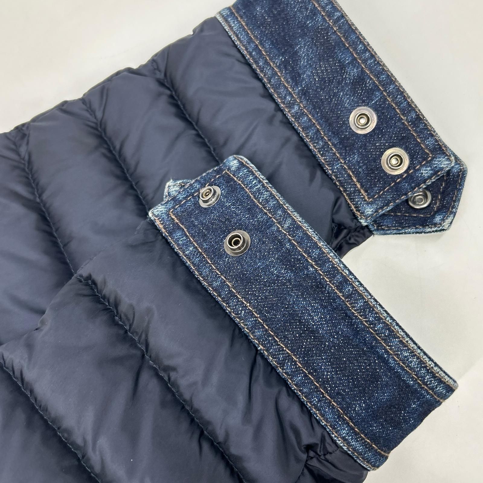 「ムーレー」新品 インディゴ染め ウォッシュドデニムシャツジャケット 48(L) MOORER ムーレー ネイビー×インディゴ CRESPI-SHJ デニム切替ダウン