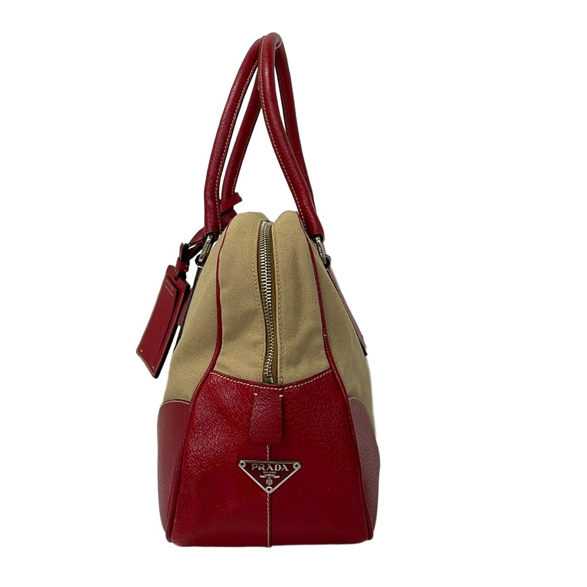 PRADA ハンドバッグ パンチングレザー ボルドー PRADA(プラダ) ハンドバッグ - カーキ×ボルドー レザー - メルカリ