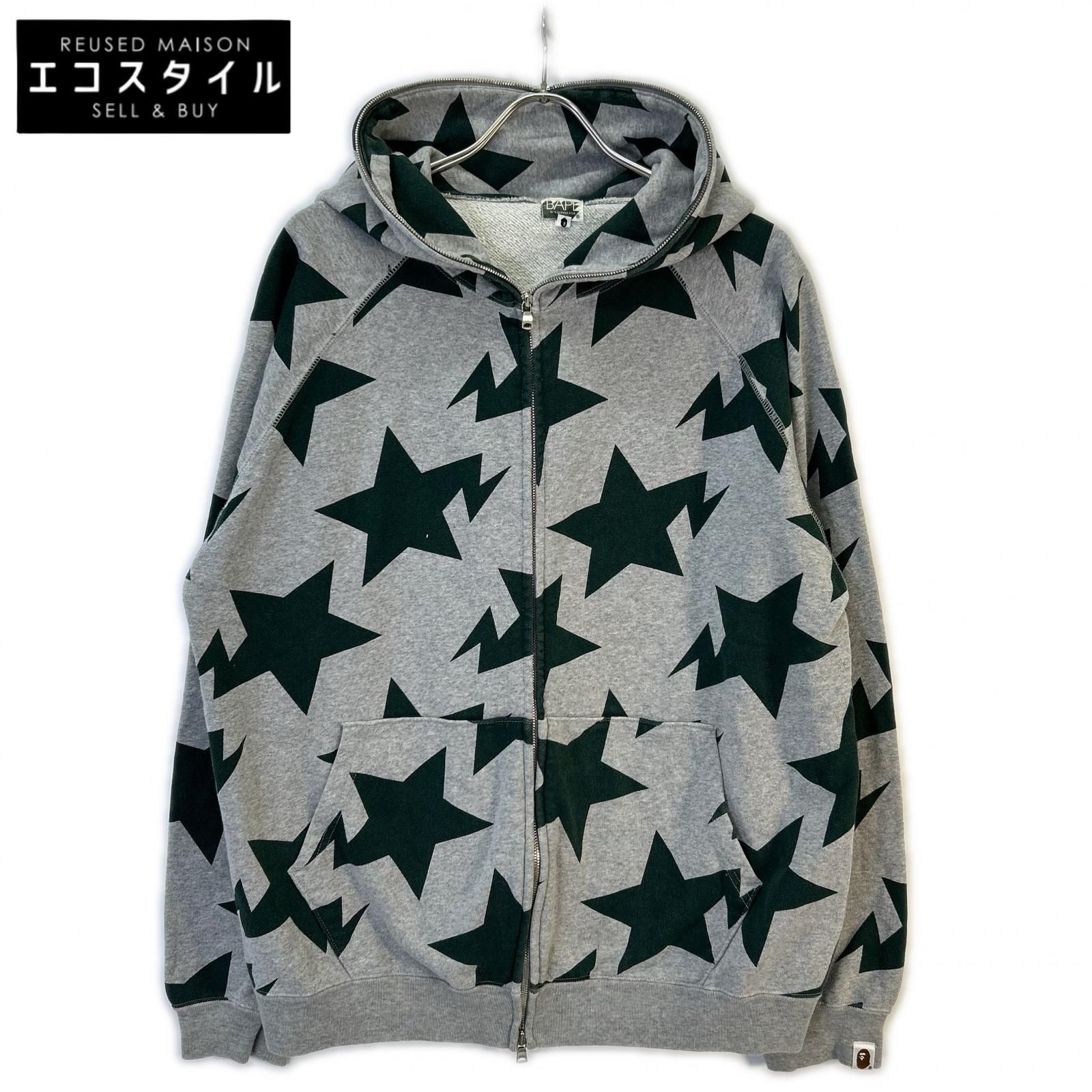 A BATHING APE　アベイシングエイプ　グレー×グリーン スタープリント フルジップ パーカー 00s　L