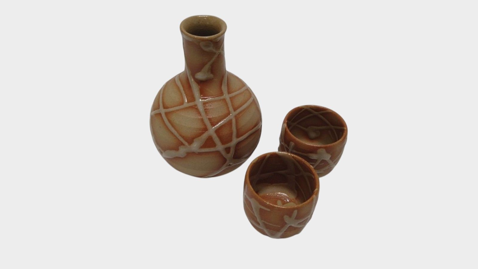 備前焼系 火襷 徳利 盃2客 酒器3点セット 共箱付き