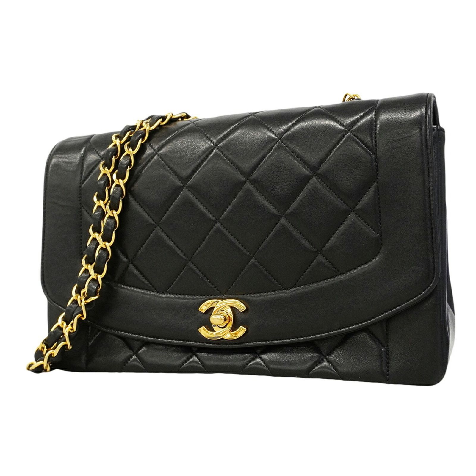 シャネル(Chanel) シャネル ショルダーバッグ ダイアナ チェーンショルダー ラムスキン ブラック レディース