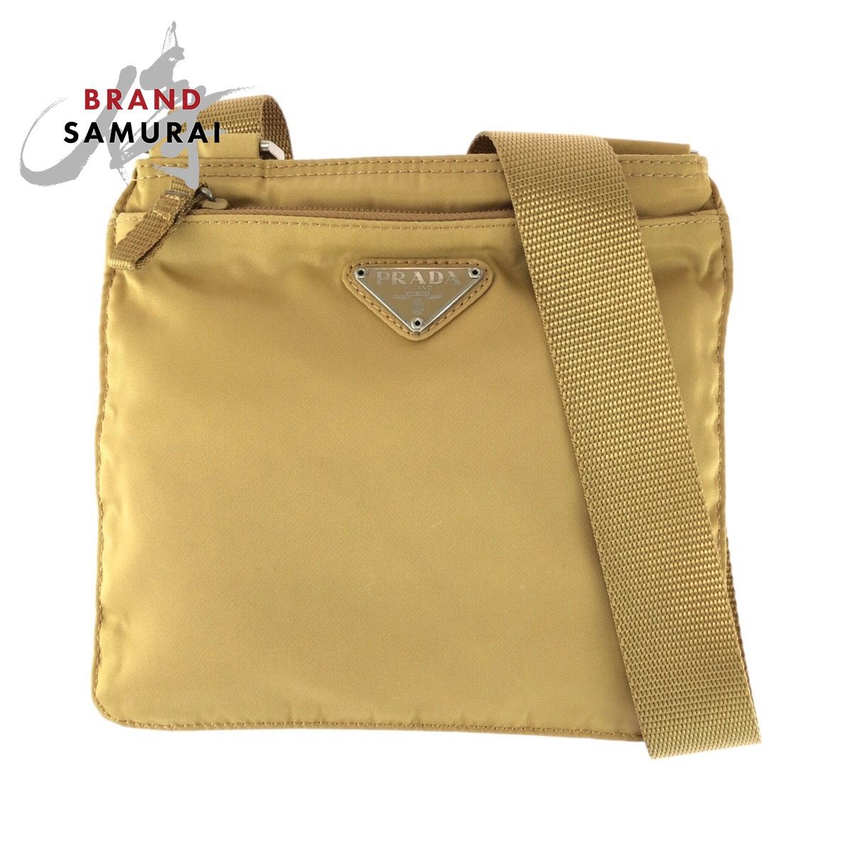美品 PRADA プラダ テスート 三角ロゴプレート ベージュ シルバー金具 ナイロン 22 ショルダーバッグ ポシェット レディース 603517【中古】