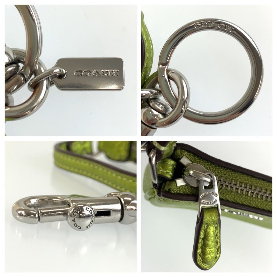 美品 COACH コーチ ミニ ノリータ グリーン メタリックグリーン レザー