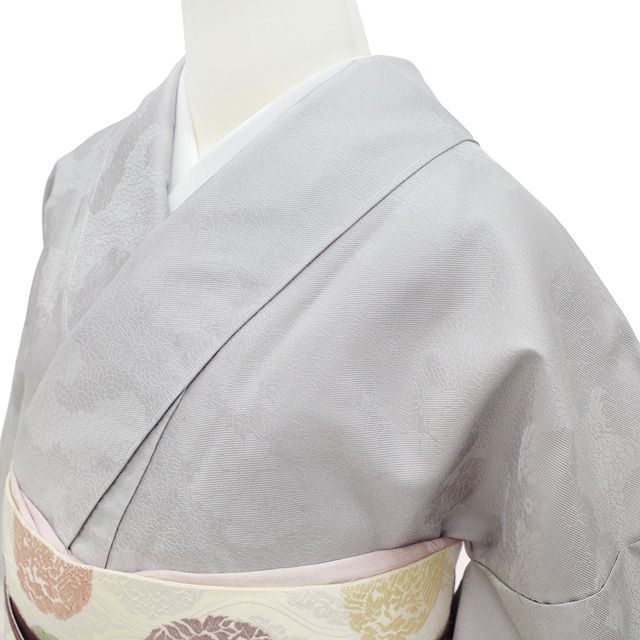 新古品】 山口美術織物 色無地 着物 未使用 正絹 袷 ライトグレー 地紋