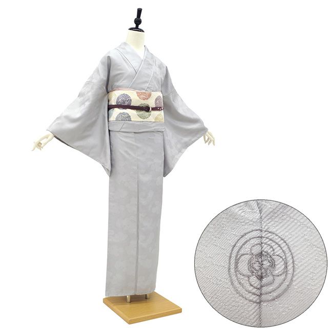 新古品】 山口美術織物 色無地 着物 未使用 正絹 袷 ライトグレー 地紋