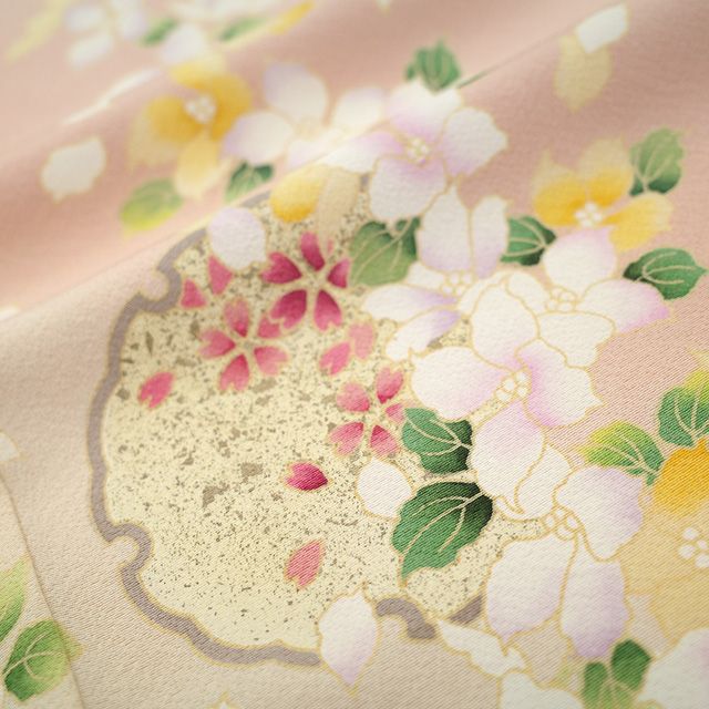 新古品】 訪問着 手描き友禅 正絹 袷 金彩加工 ピンクベージュ