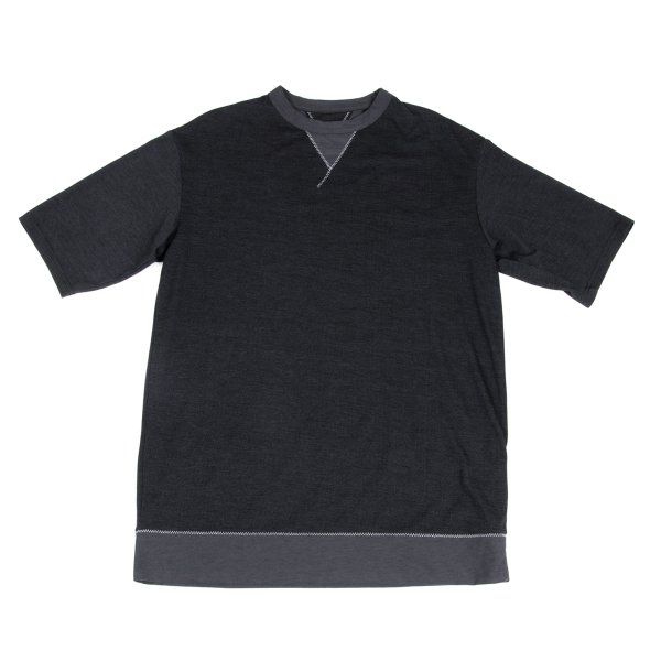 ワイスリーY-3 ヘム切替ジグザグステッチTシャツ チャコールS