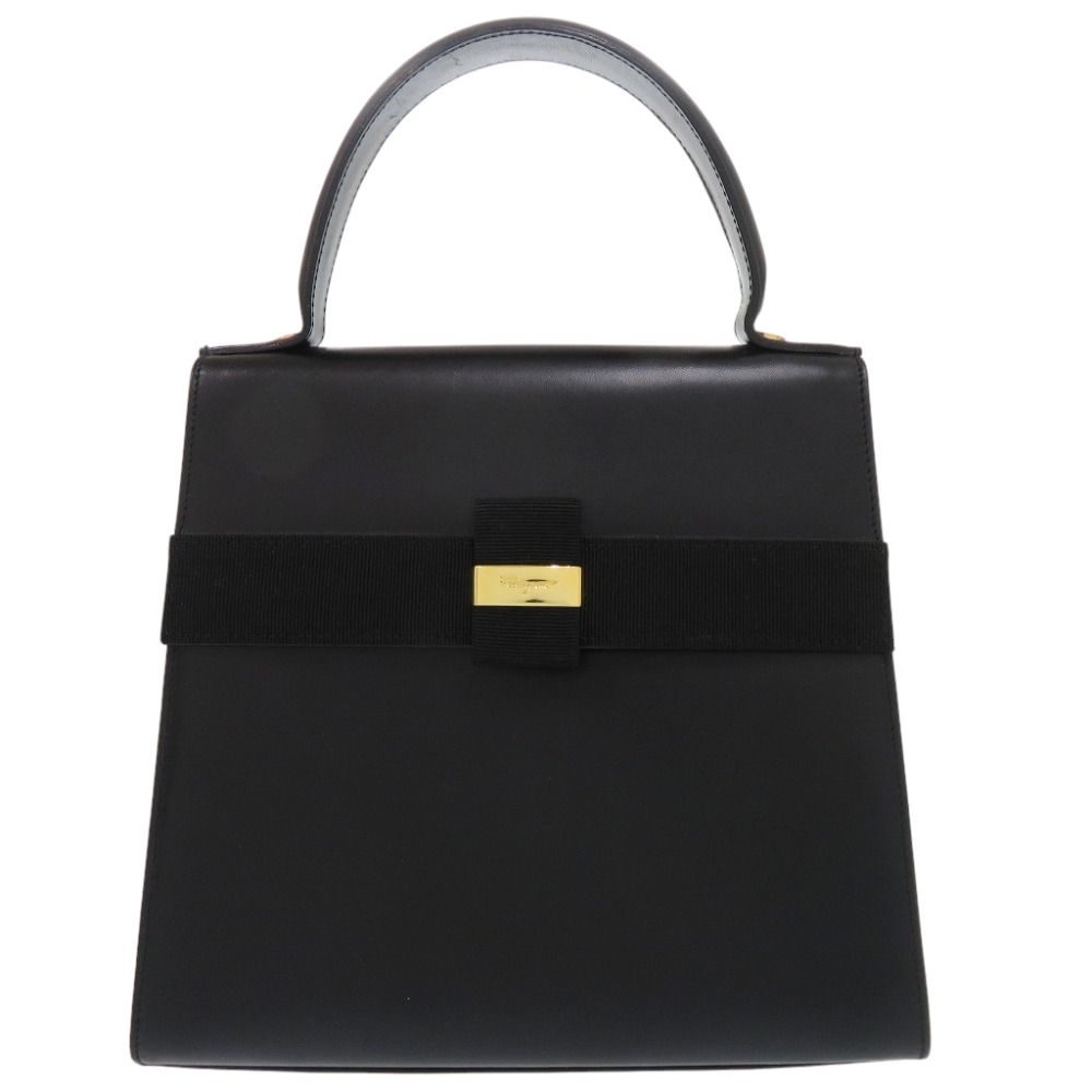 美品 サルヴァトーレフェラガモ ワンハンドル ヴァラリボン L21 5301 レザー ブラック ハンドバッグ 黒 0379 Salvatore Ferragamo