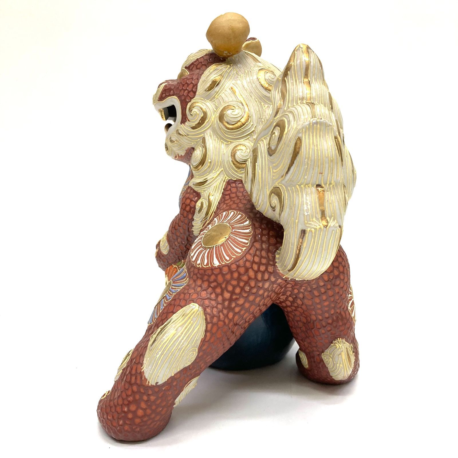 ② t) 九谷焼 幡山 玉乗り獅子 シーサー 狛犬 まり 金彩 骨董品 陶器製
