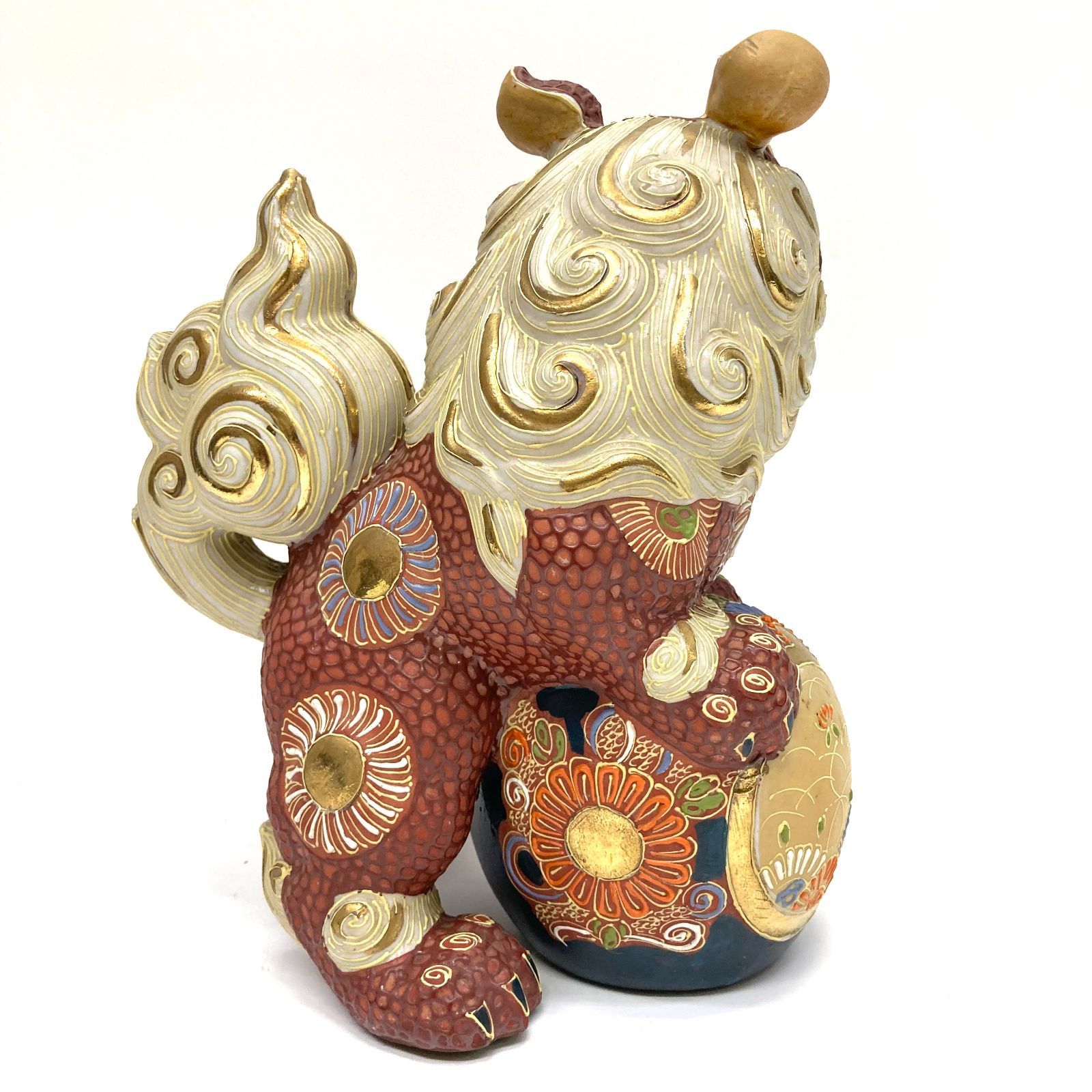 ② t) 九谷焼 幡山 玉乗り獅子 シーサー 狛犬 まり 金彩 骨董品 陶器製