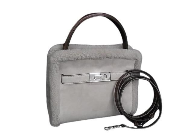 TORY BURCH トリーバーチ ハンドバッグ リー ラジウィル プチ ダブルバッグ グレージュ系 スエード × ボア レディース スモール 2WAY ショルダーバッグ 超美品