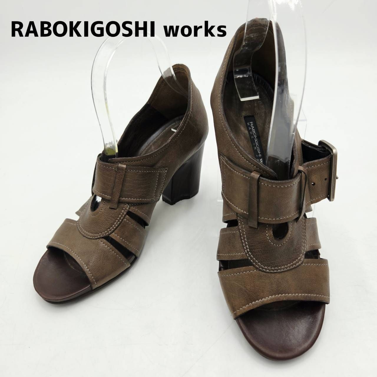 라보키고시 웍스 라보키고시 웍스 샌들 스트랩 샌들 펌프스 부티 23.5cm 브라운 브라운 일본산 천연 가죽 벨트 여성용 중고 상품 상태 좋음 hws02693
